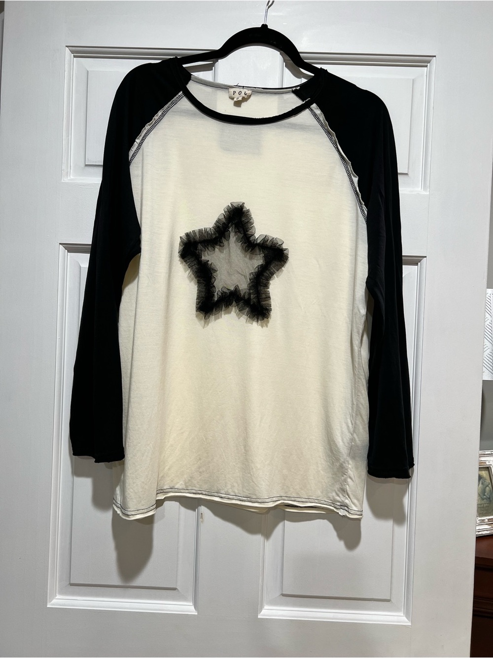 POL Black & Cream Star Raglan Long Sleeve Tee